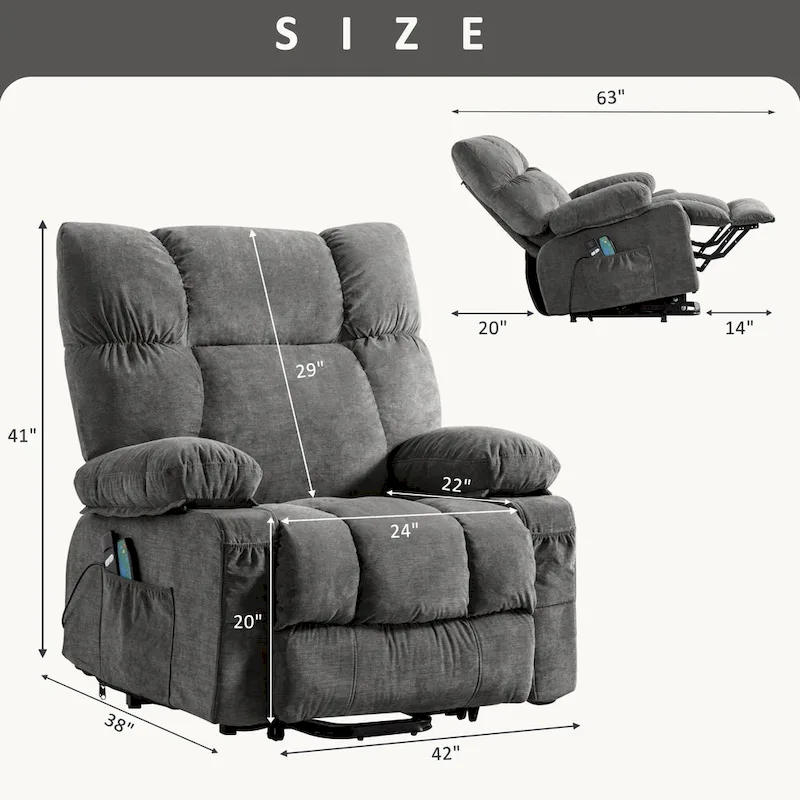Power Lift Recliner with Heat, Massage, USB Charging – Blue