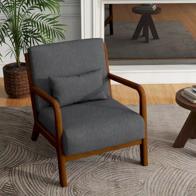 Mid-Century Modern Upholstered Accent Chair with Wood Frame