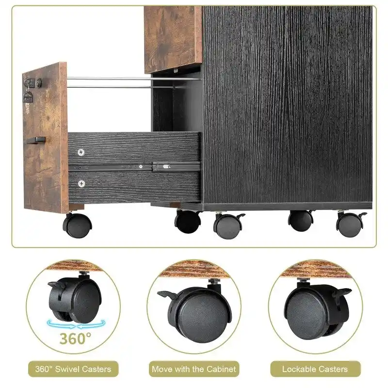 2-Drawer Rolling Wood File Cabinet with Lock