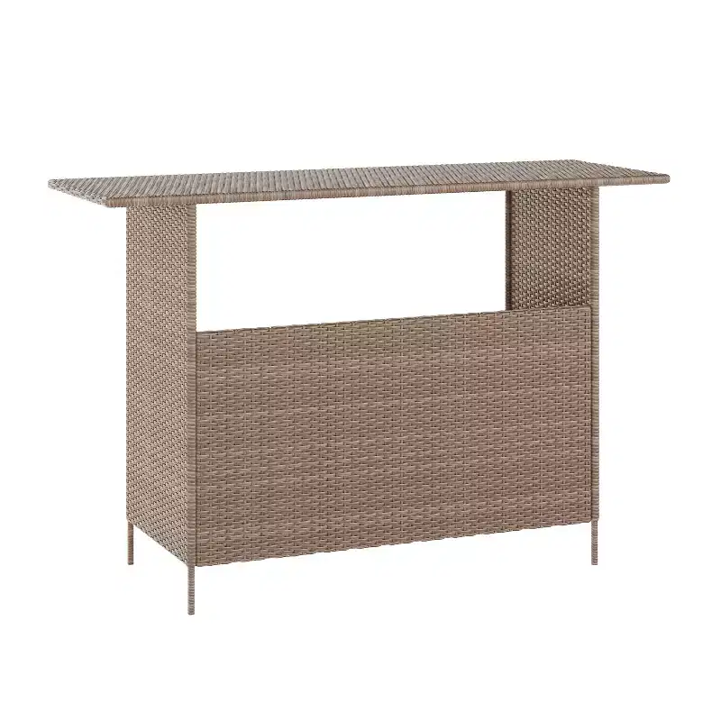 Flash Furniture Marco Indoor/Outdoor Patio Wicker Rattan Bar Counter Table with 2 Shelves