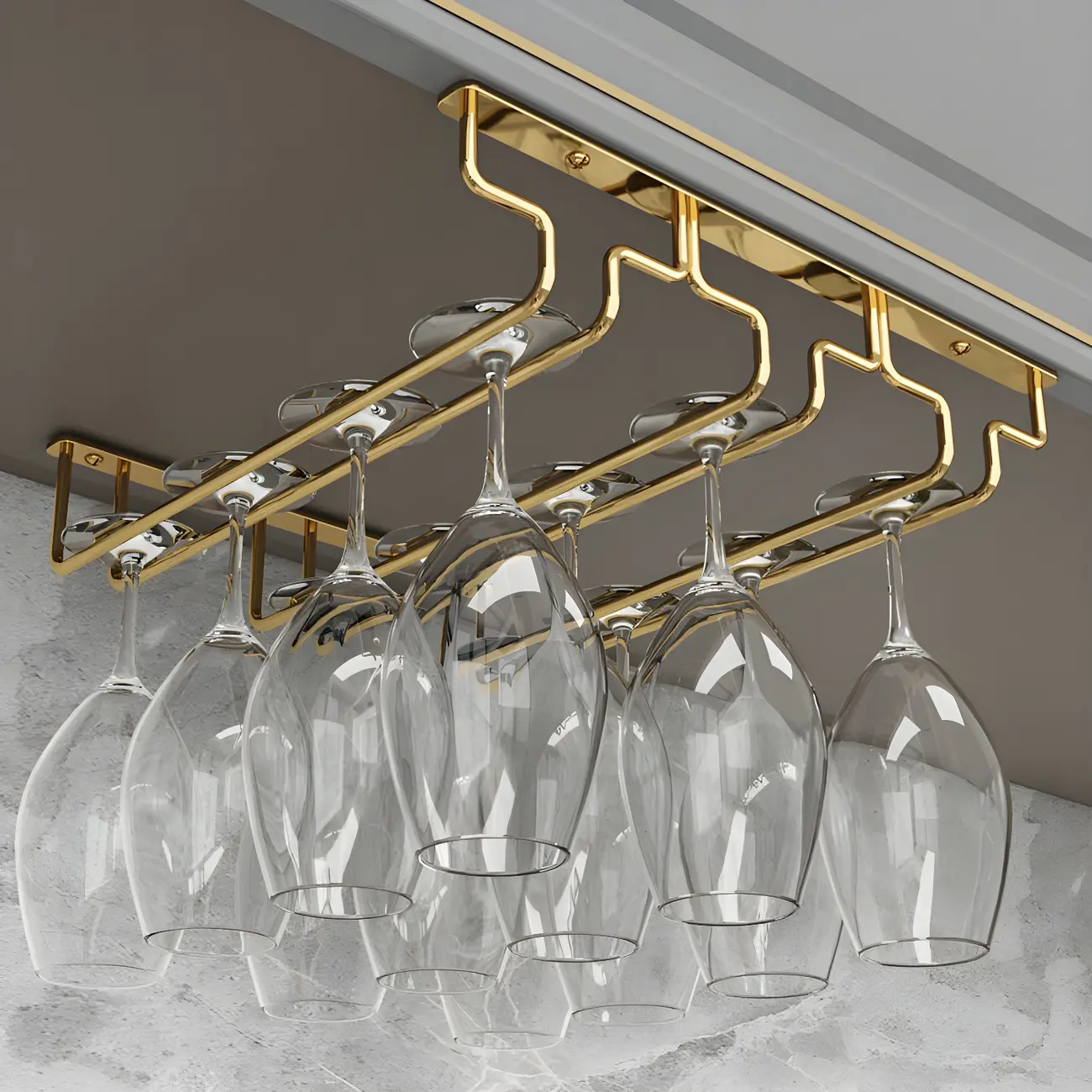 Gold Rectangular Hanging Metal Wine Glass Rack