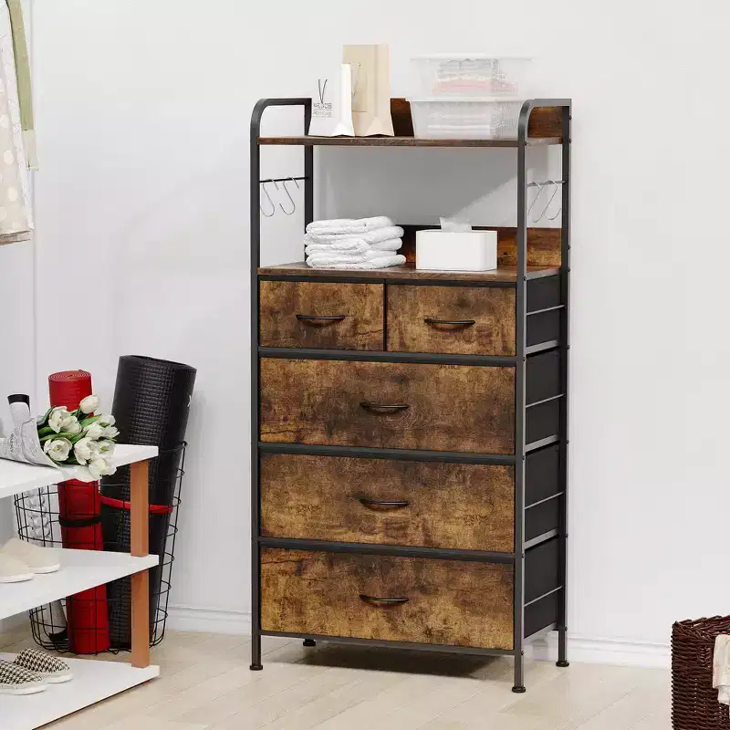 5 Drawers Dressers, Dresser for Bedroom, Dressers & Chests of Drawers, Vertical Fabric Tower Drawer Organizer Unit for Closet, Hallway, Living Room