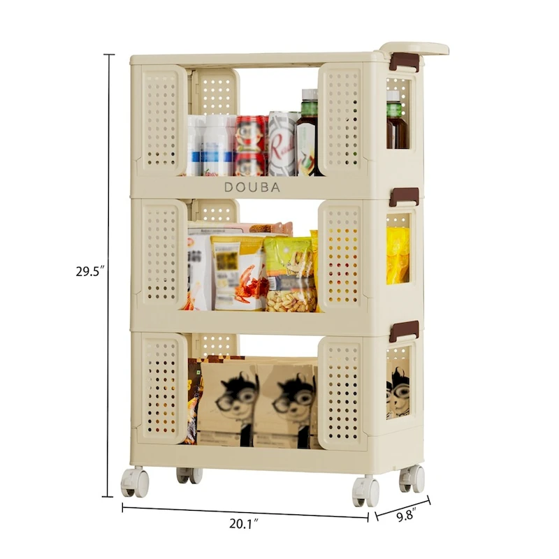 3-Tier Kitchen Storage Cart,Multifunction Rolling Storage Organizer