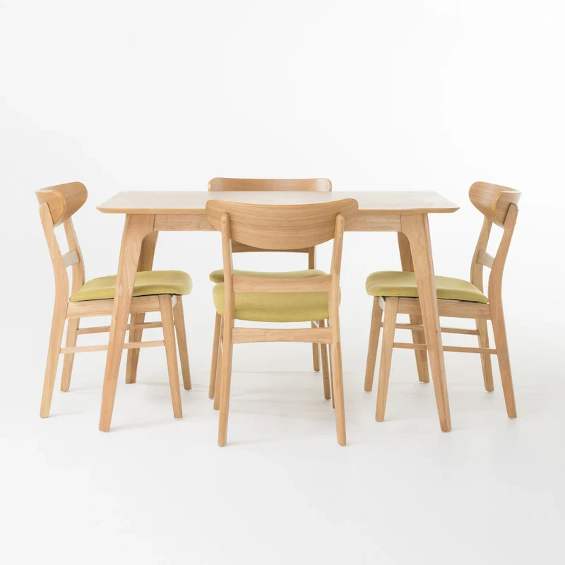 Idalia Fabric and Rubberwood Rectangular Wood Dining