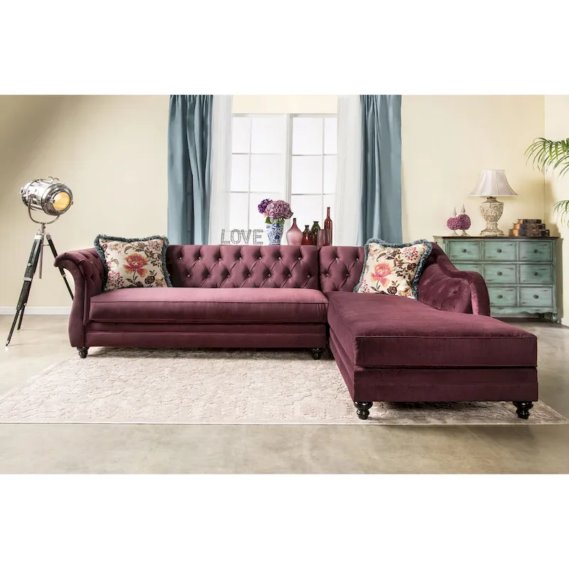 Gito Transitional Velvet Upholstered Tufted Back Sectional by Furniture of America