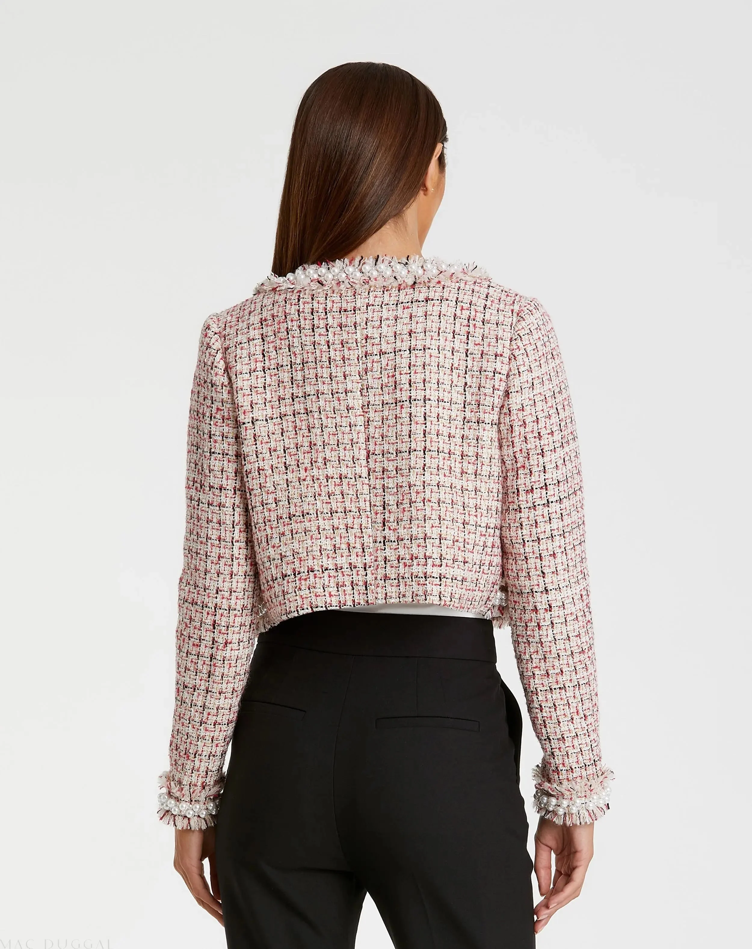Multicolor Pearl Trim Long Sleeve Cropped Jacket