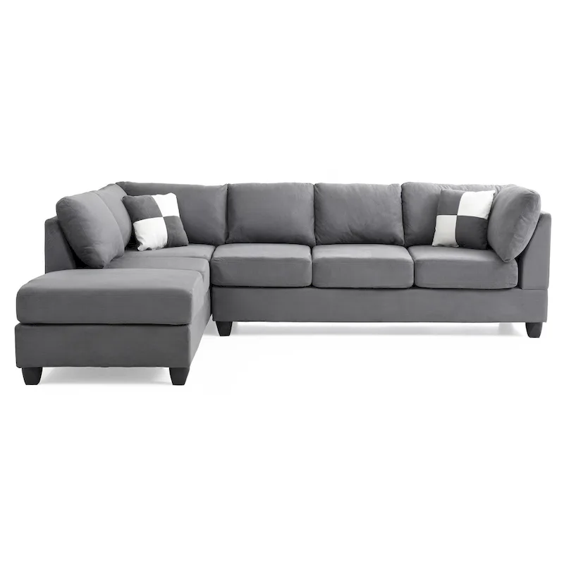 Malone 111 in. Suede 4-Seater Sectional Sofa with 2-Throw Pillow - 111 L x 78 W x 34 H