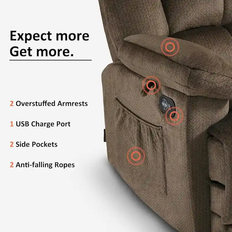 Electric Power Recliner Chair with Heat and Massage, Fabric