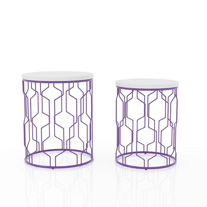 Quarn Modern 16-inch Steel Round 2-Piece Nesting Tables Set by Furniture of America