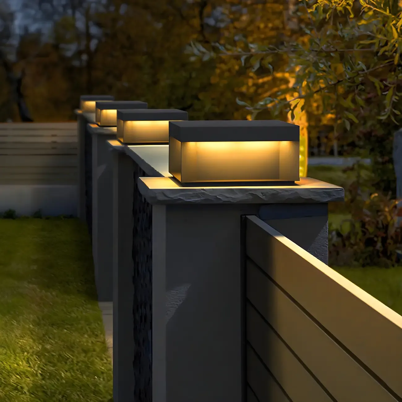 Modern Black Geometry Solar Outdoor Post Lights