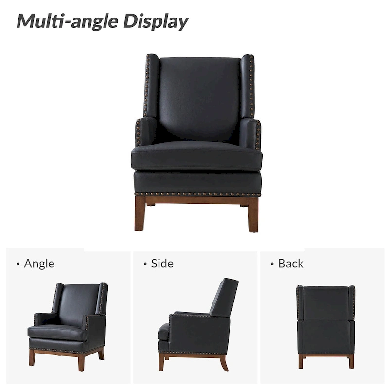 Lourdes Genuine Leather Armchair with Solid Wood Frame and Removable Seat Cushion by HULALA HOME