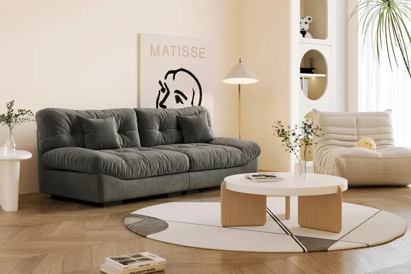 Tufted Sofa - Beige/Grey/Pink, Modern Design, Seats 3