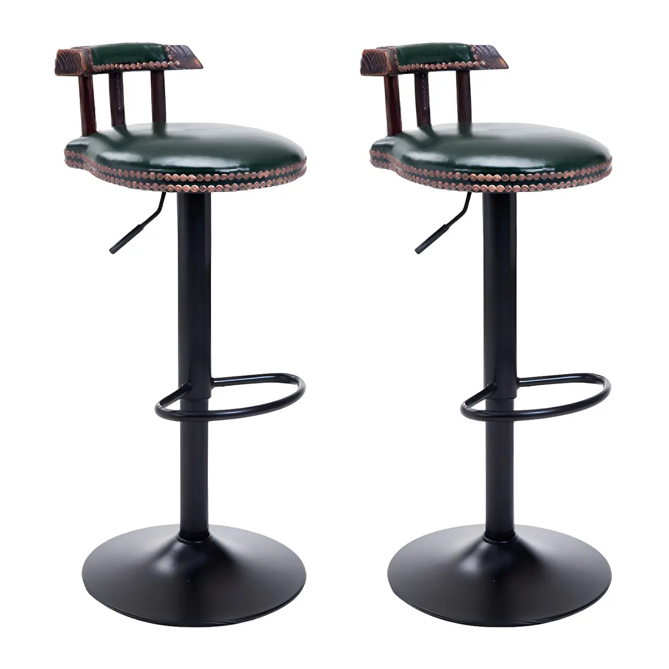 Industrial Round Leather Adjustable Bar Stools