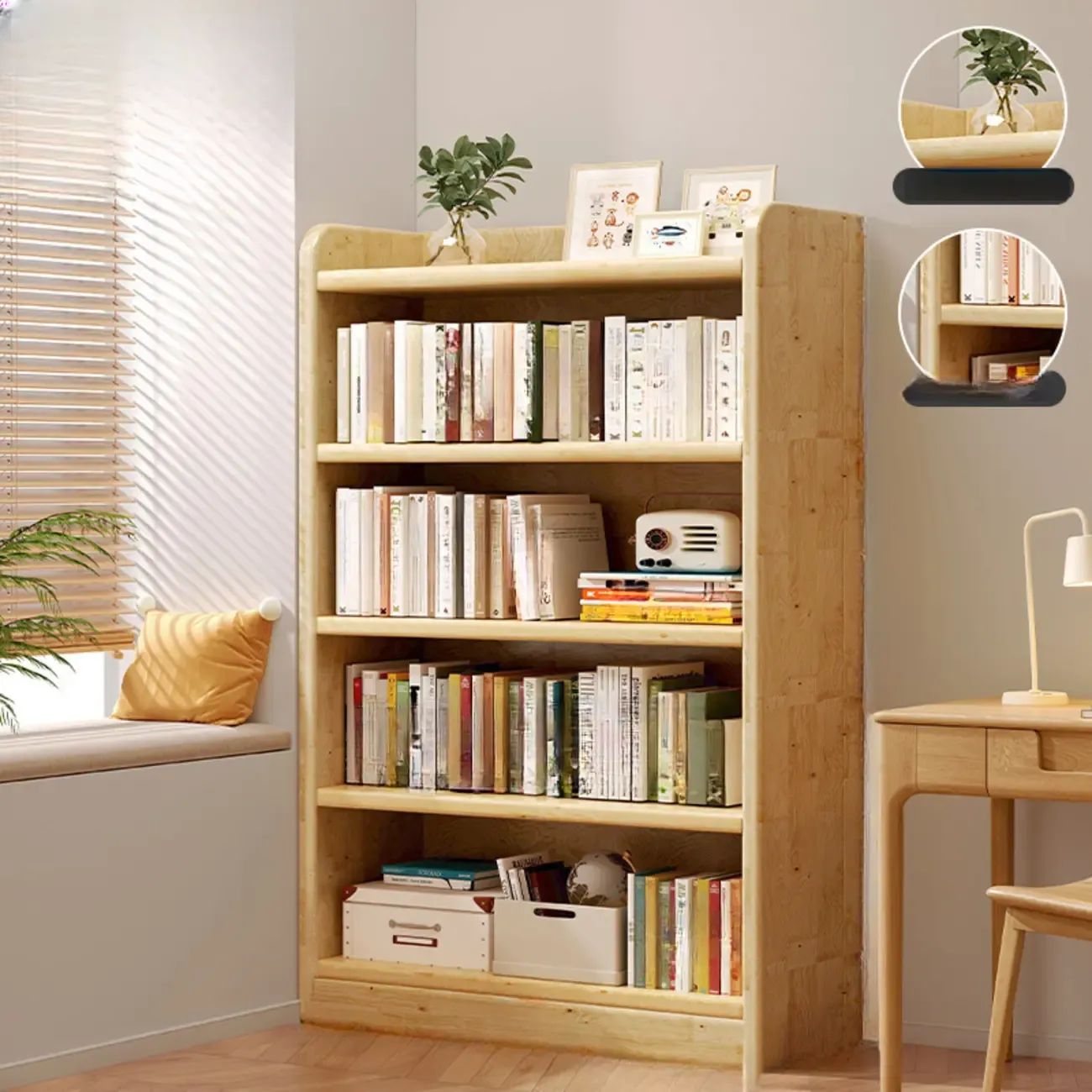 Rustic Vertical 5-Tier Closed Back Wooden Bookshelf
