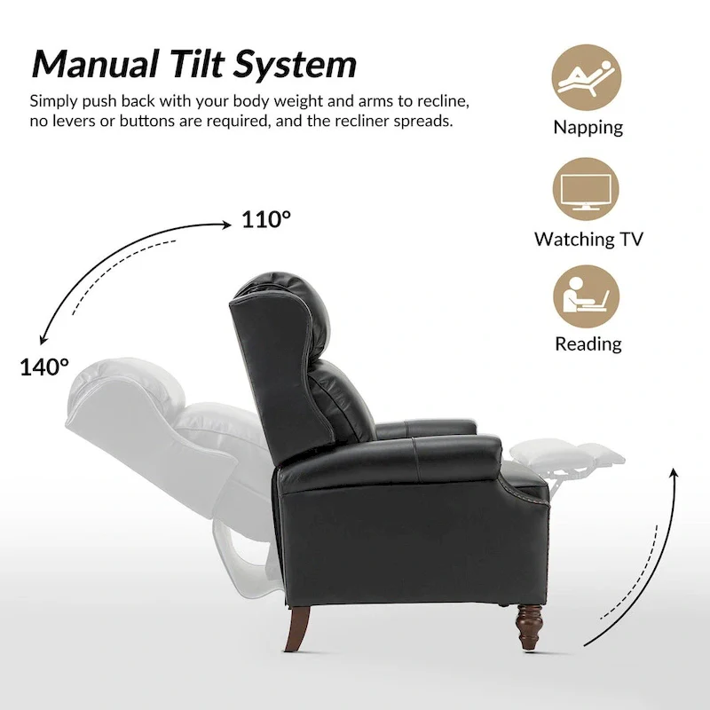 Noemon Modern Genuine Leather Recliner with Nailhead Trims Set of 2 by HULALA HOME