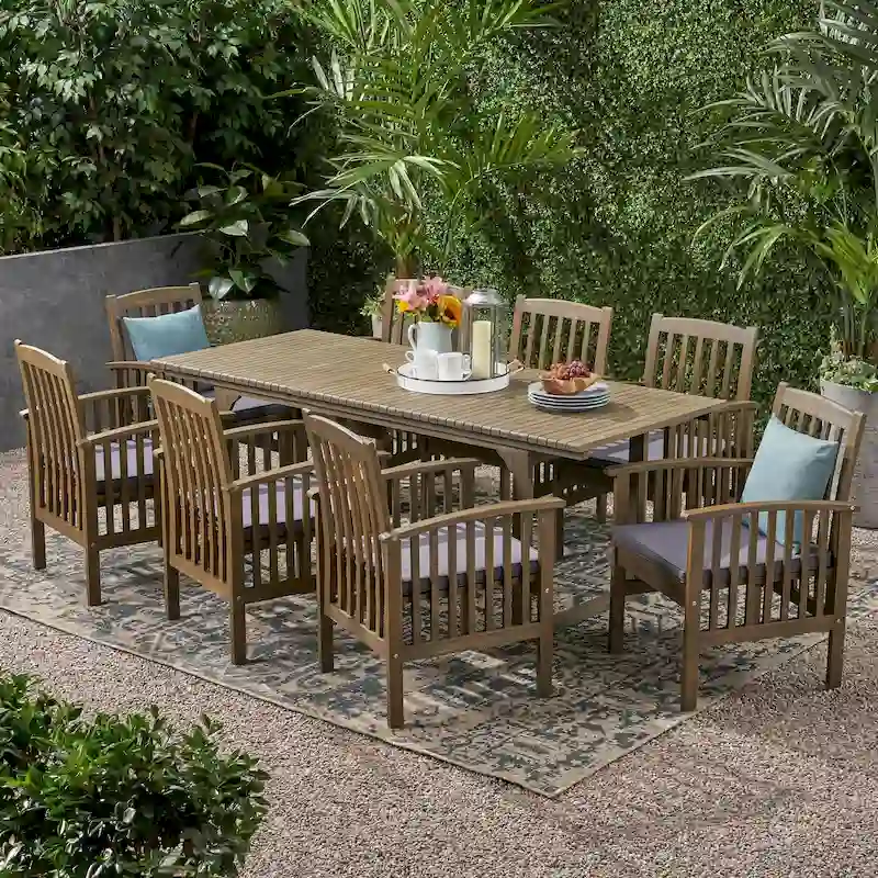 Sorrento Acacia Wood 9-piece Expandable Table Outdoor Dining Set by Christopher Knight Home