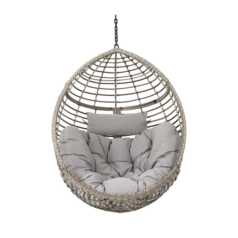 Outdoor Garden Rattan Egg Swing Chair Hanging Chair with Fabric Cushion,NO STAND BASKET ONLY