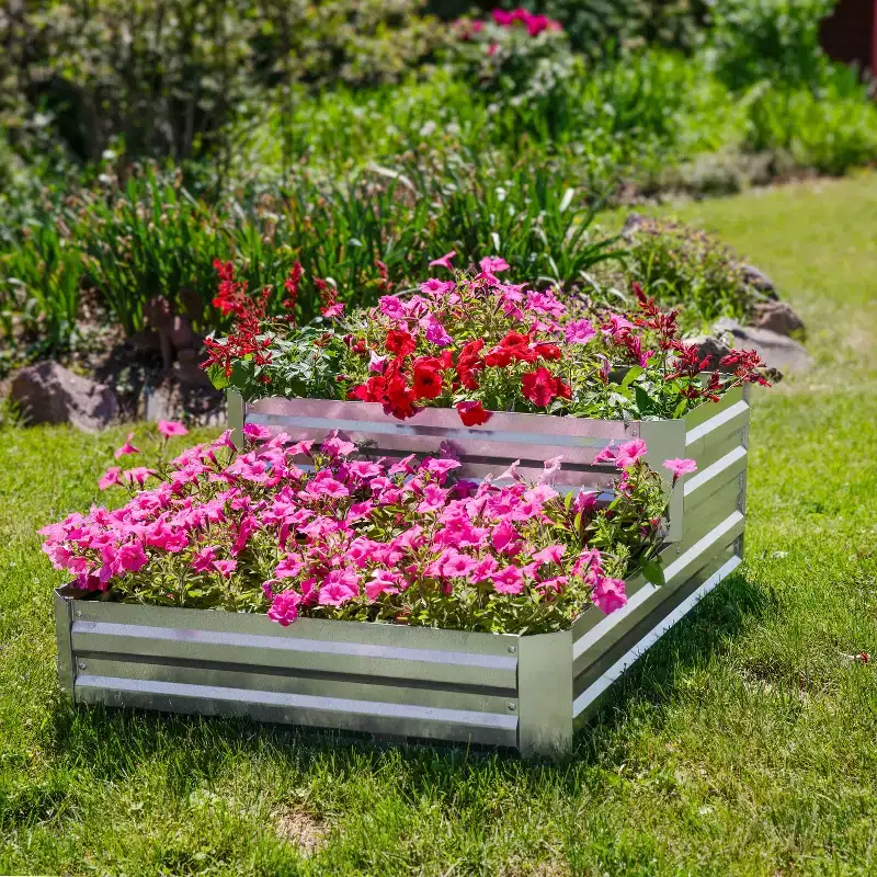 Sunnydaze 2-Tier Galvanized Steel Raised Garden Bed - 17.75 H