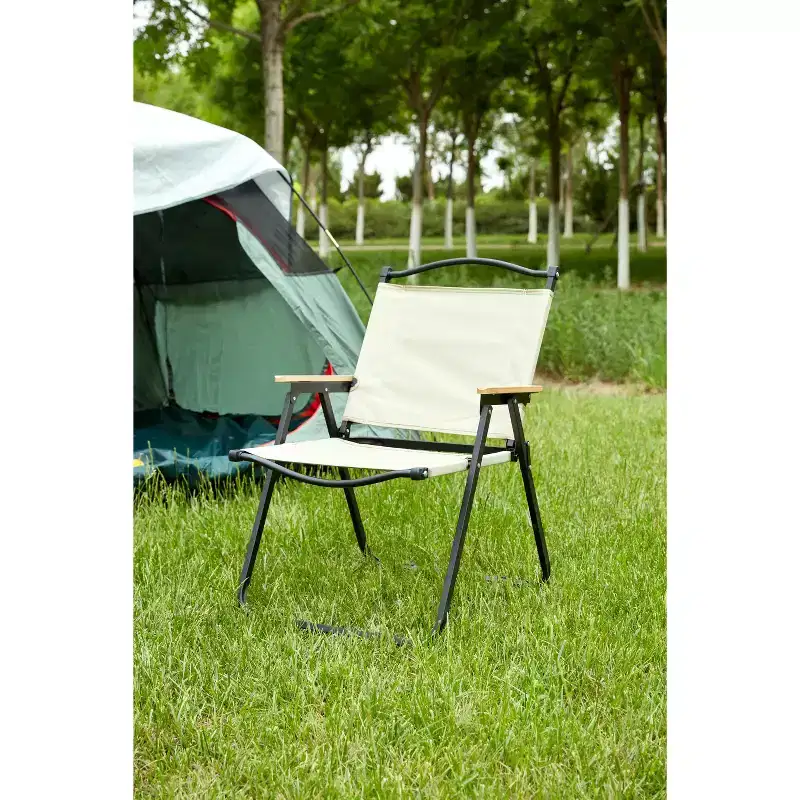 2-piece Folding Outdoor Chair Portable Camping Chair Patio Seat, Beige - ModernLuxe