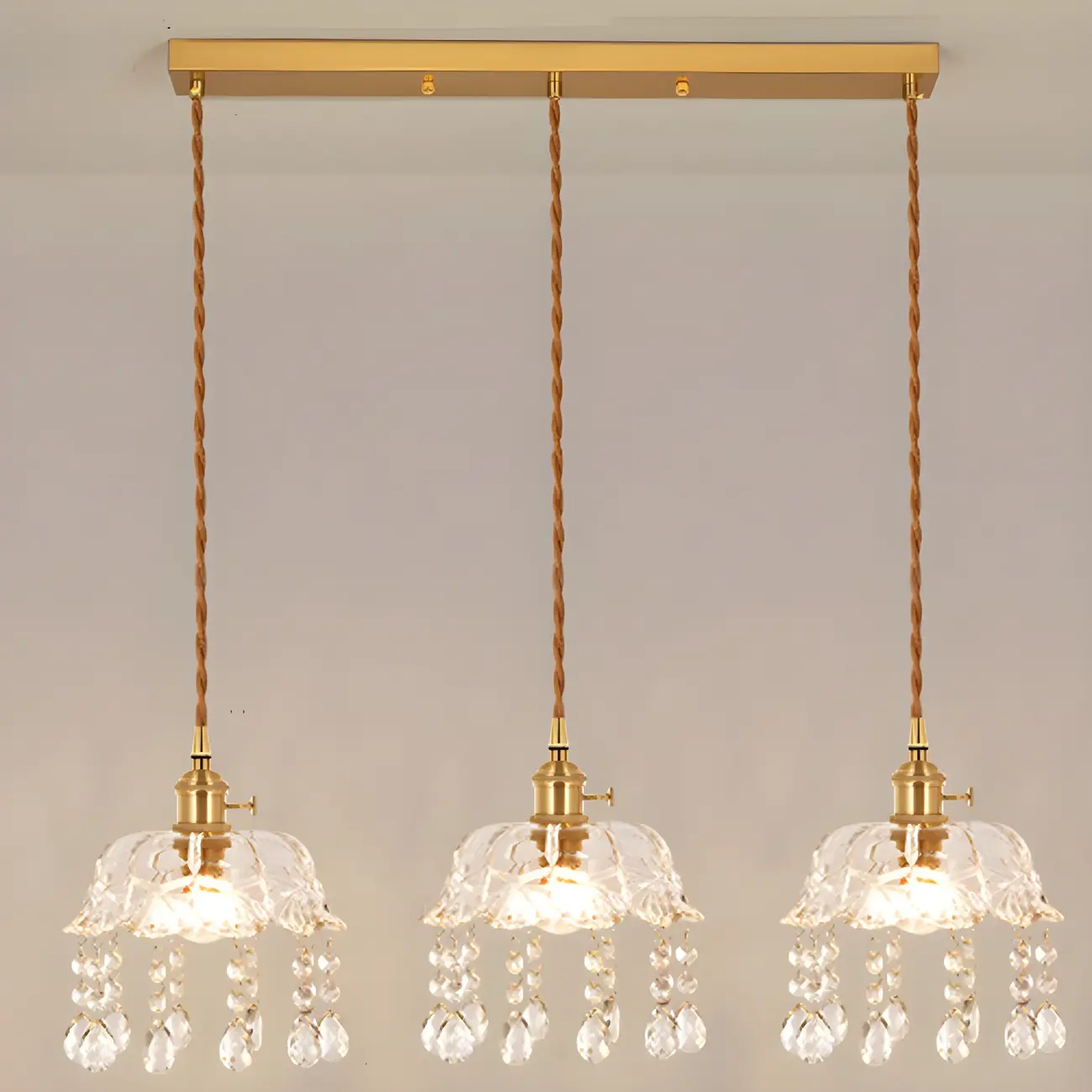 Elegant Glass-Crystal Gold Island Pendant Lights