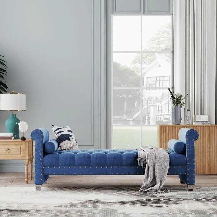 Haven Chesterfield Velvet Upholstered Bench 72 - 71.0 In. W X 28.0 In. H X 29.0 In. D