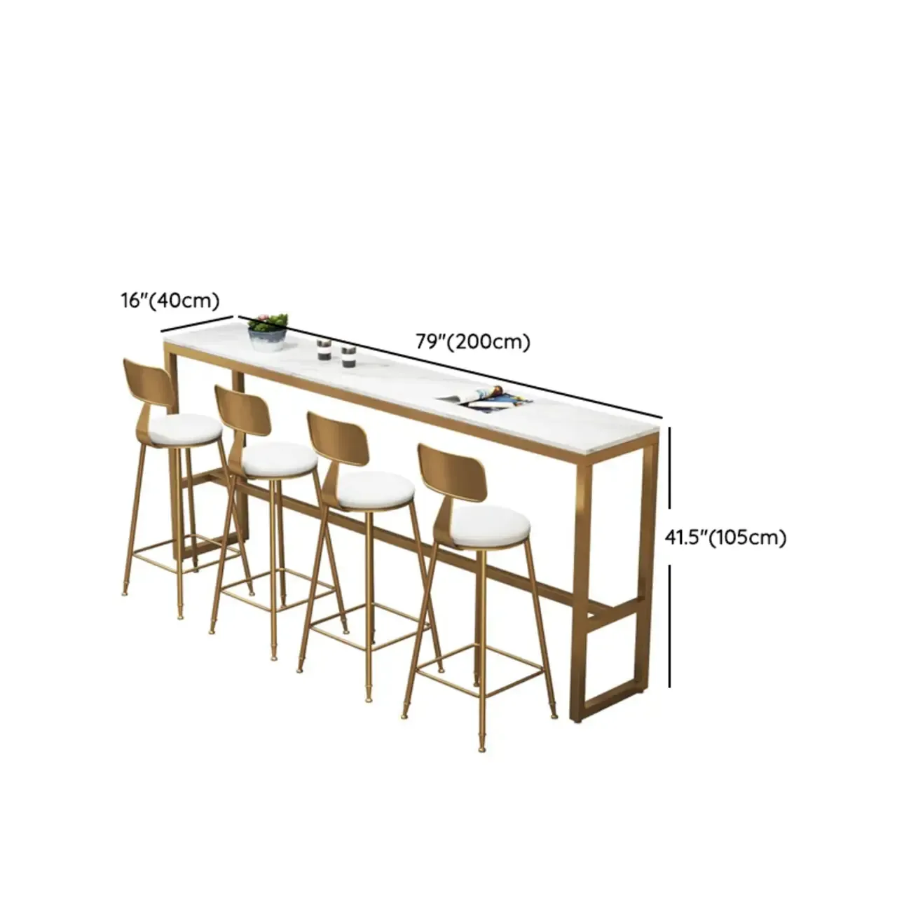 Elegant Faux Marble Bar Table Set with Upholstered Chairs