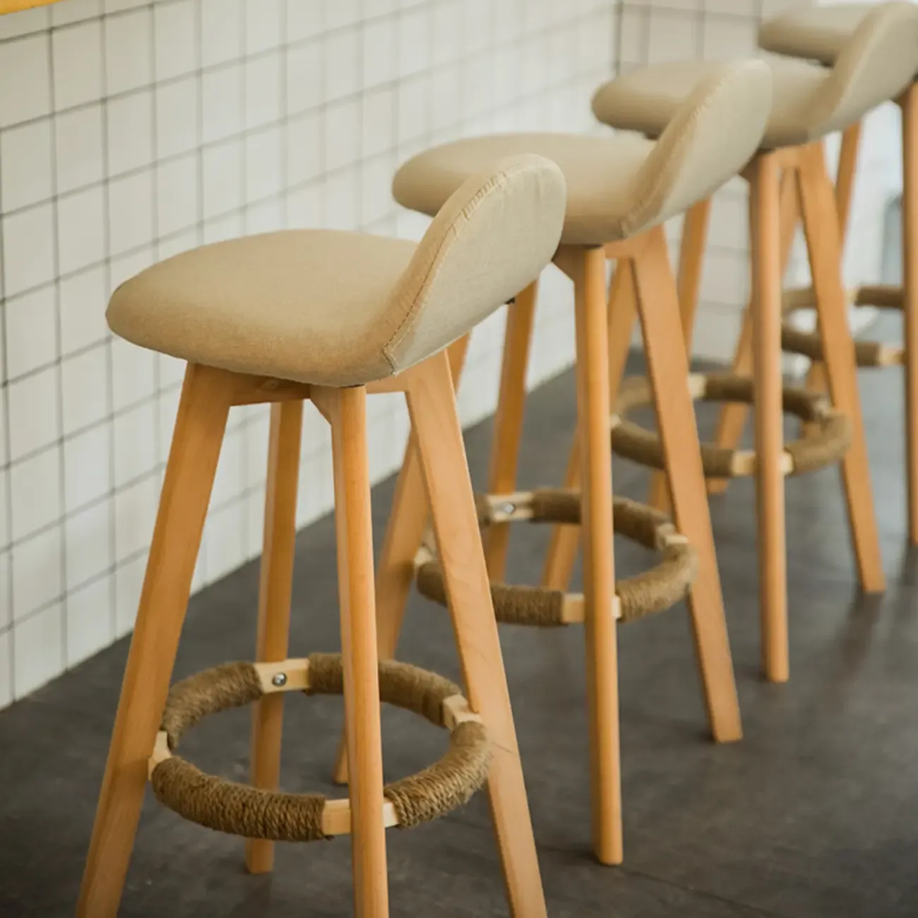 Scandinavian Wood Plush Seat Comfy Design Bar Stool