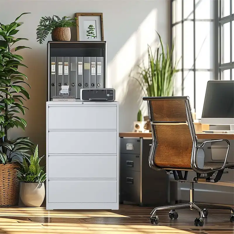 Lateral Black File Cabinet 4 Drawer,with Lock,Lockable File Cabinet