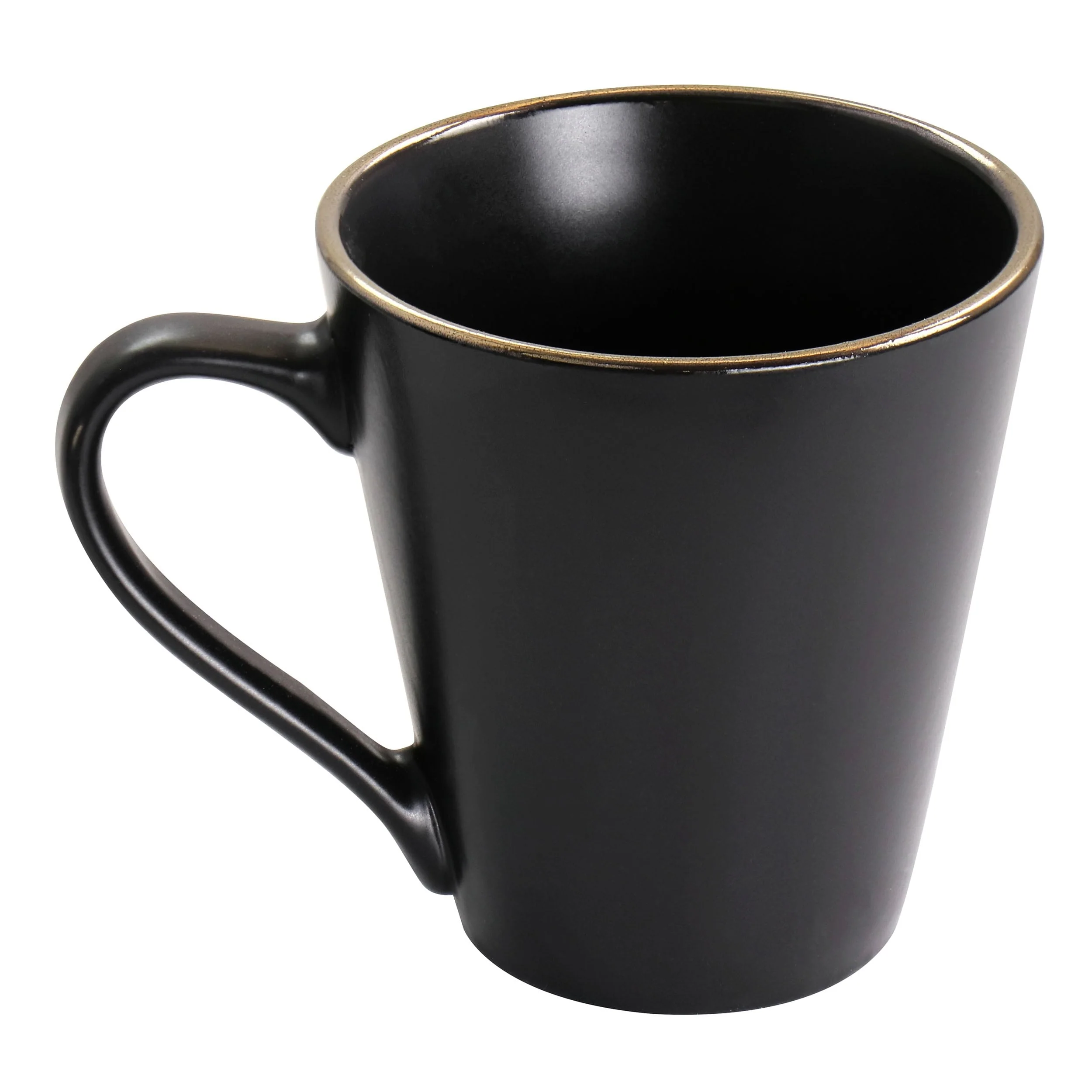 Stoneware Dinnerware 16 Piece Set in Black with Gold Rim