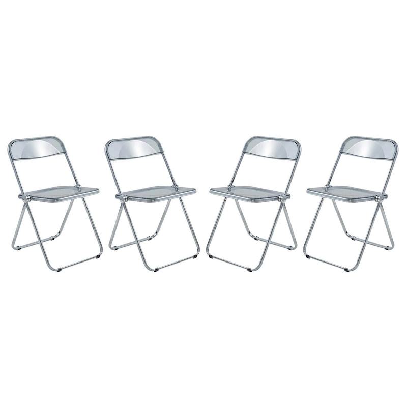 Acrylic Folding Dining Chair with Chrome Frame Set of 4 Lawrence Series by LeisureMod