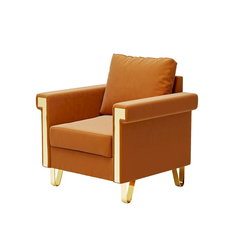 Velvet Accent Chair with Removable Cushions and Metal Legs