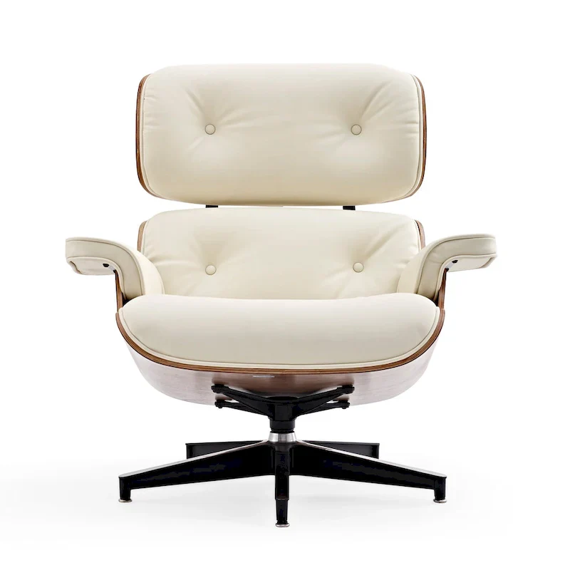 Mid-century Modern Lounger Real Leather Arm Chair and Ottoman Set