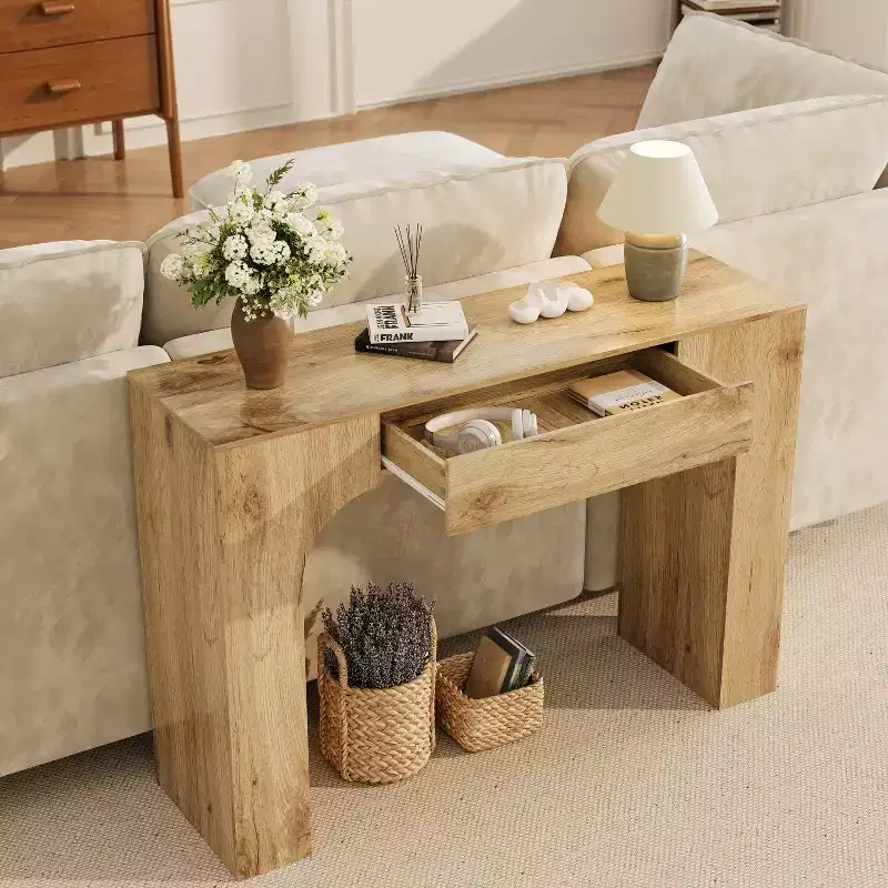 47 Long Console Table with Drawer, Wooden Sofa Table, Behind The Couch, Industrial Entryway Foyer Hallway Tables, for Entrance, Living Room