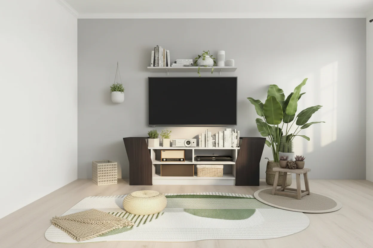 Contemporary 71-inch 3-Open Shelf TV Console with Storage