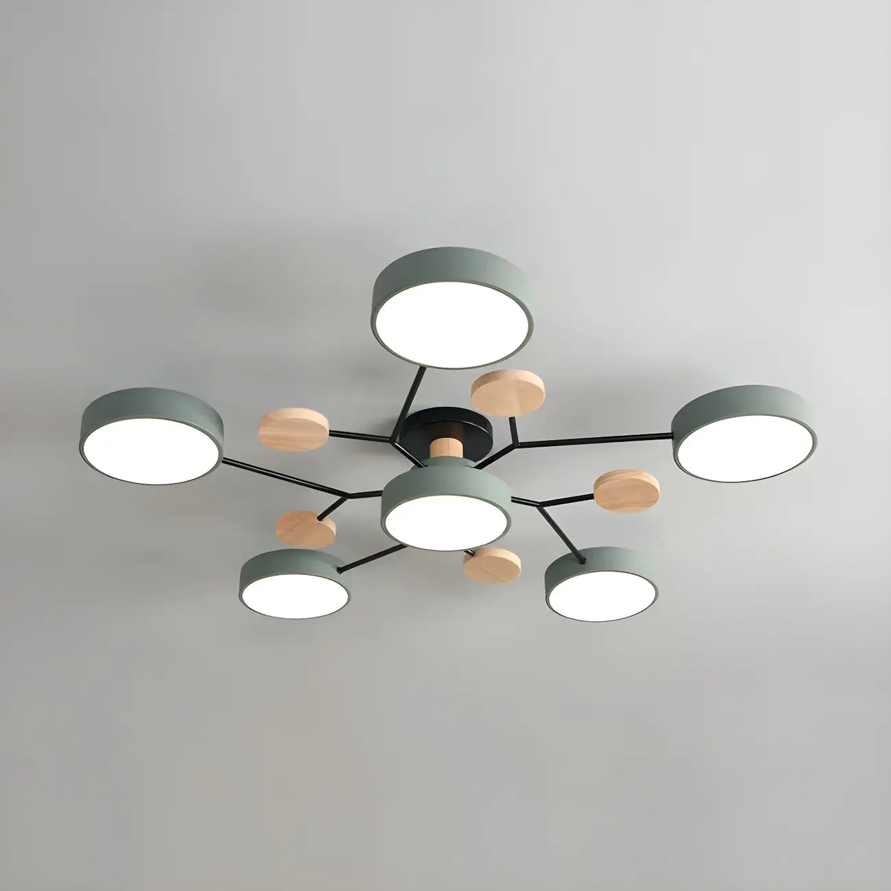 Large Gray Round Metal Semi-Flush Ceiling Light, 7-Light