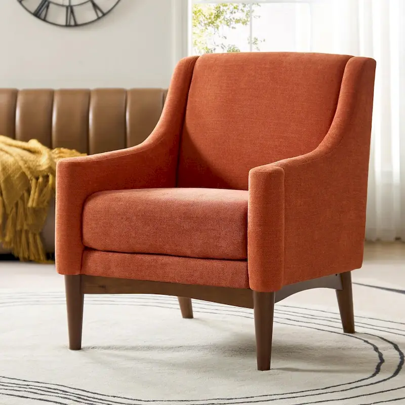 Francis Mid-century Modern Upholstered Armchair with Sloped Arms and Solid Wood Legs