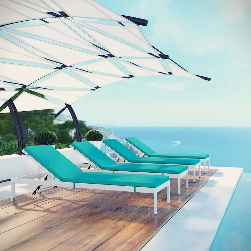 Shore Set of 4 Outdoor Patio Aluminum Chaise with Cushions
