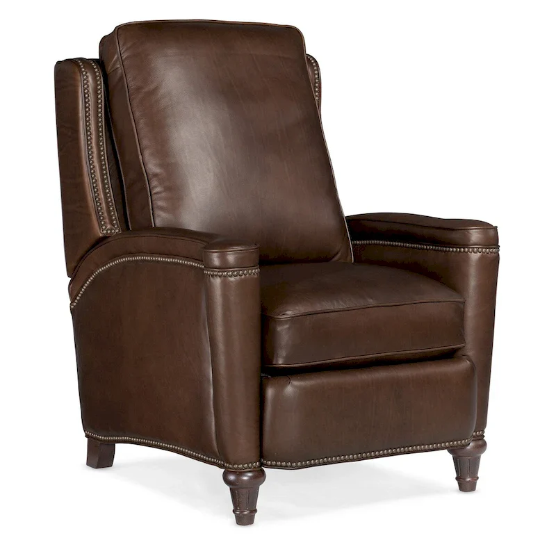 Umber / Almond Traditional Top-Grain Leather Manual Pushback Recliner with Nailhead Trim - Single Use