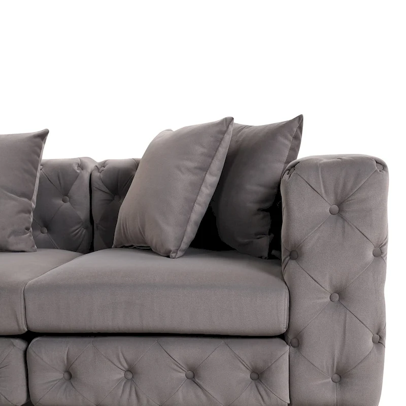 Large L-Shaped Modular Sofa, 5-Seat Velvet Sectional Couch