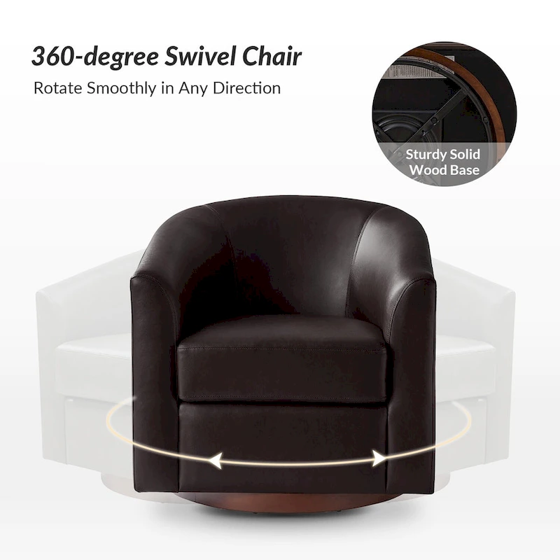 Haley Modern Swivel Barrel Faux Leather Chair with Solid Wood Base Set of 2 by HULALA HOME