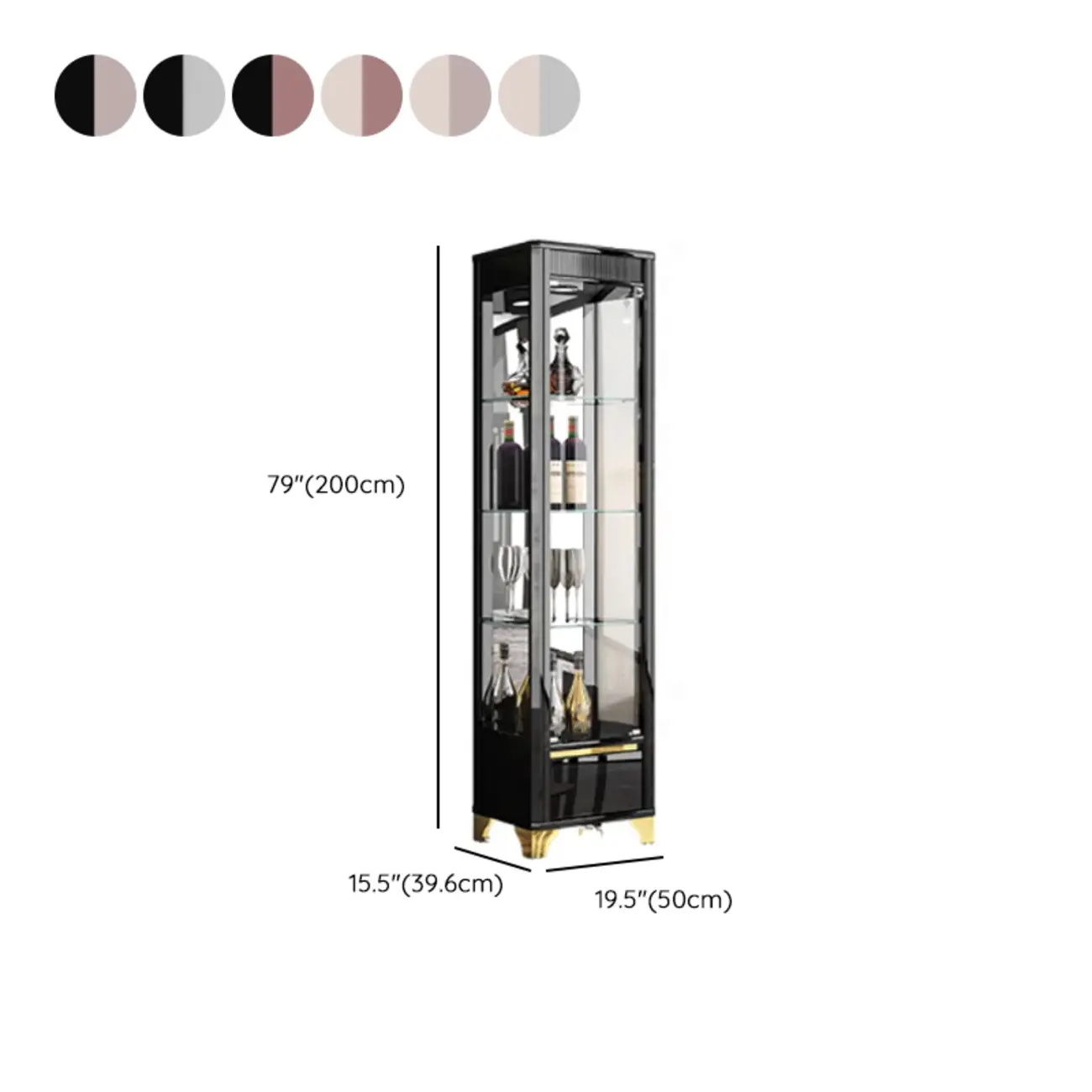 Elegant Black Gold Legs Glass Display Cabinet