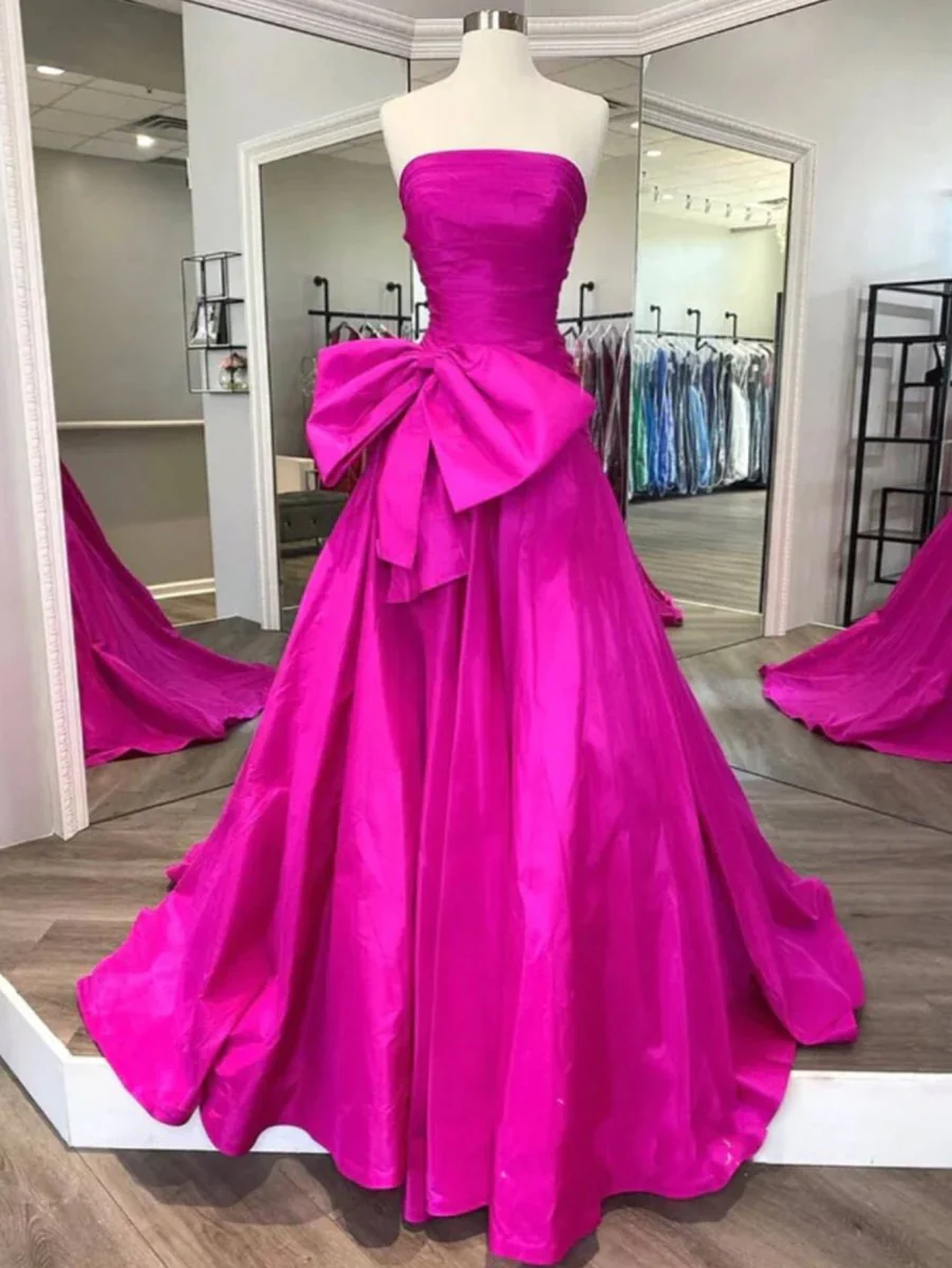 A-line Strapless Taffeta Long Prom Dress With Slit