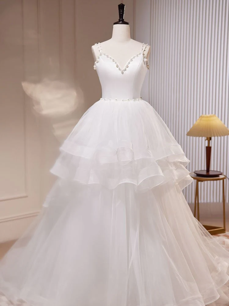 Quinceanera Dress White A-Line Organza Long Prom Dress