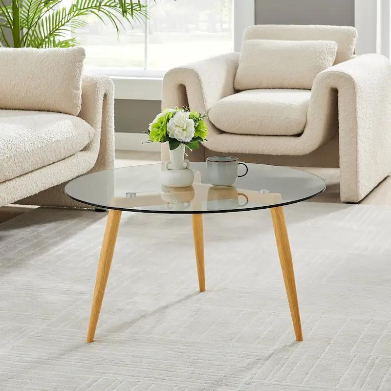 Danya B. Van Beuren Coffee Table with Taper Legs and Glass Tabletop