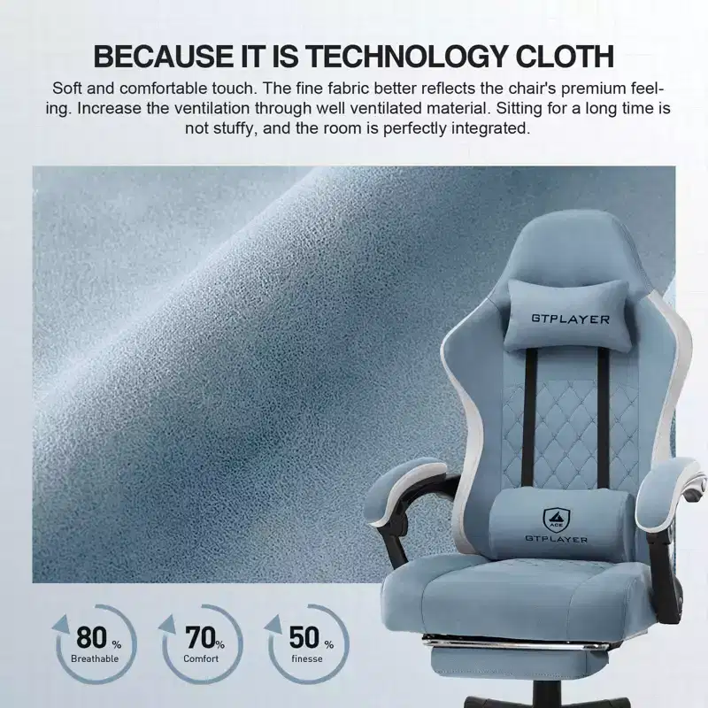 GTPLAYER Gaming Chair Fabric Office Chair with Linkage Armrests Computer Chair Light Blue