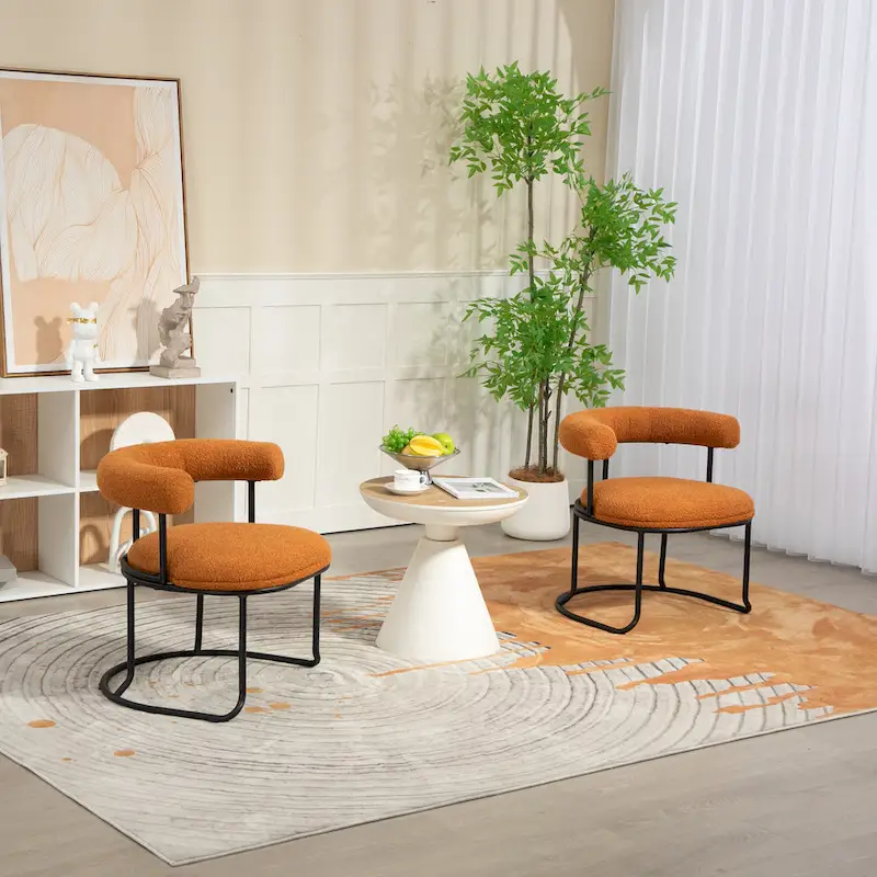 Mid-Century Modern Boucle Dining Chairs Set of 2