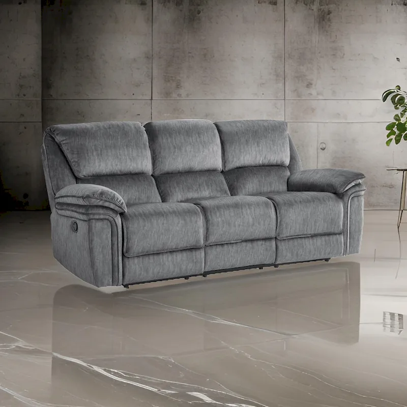 Muir 89 Inch Manual Double Recliner Sofa, Gray, Microfiber, Tufted Back