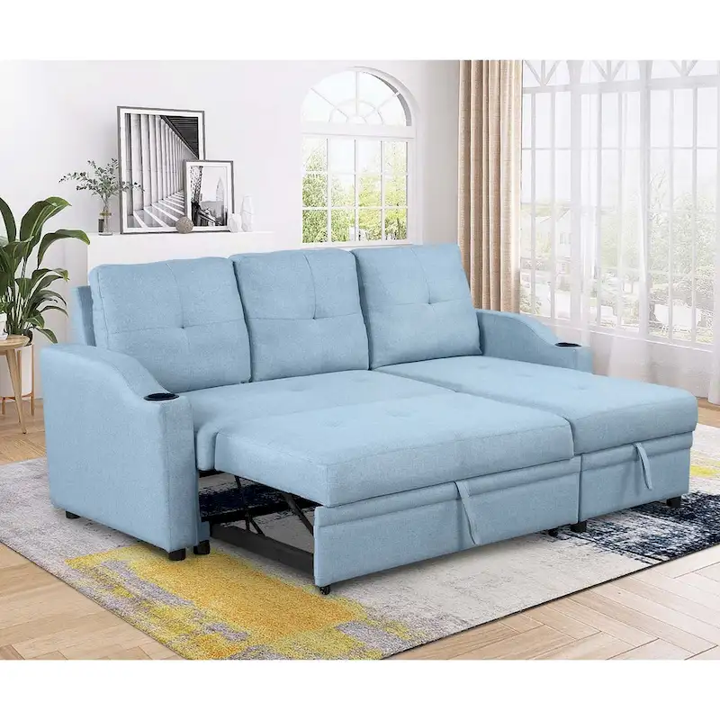 Classic and Cozy L-shape Pull-out Sleeper Sectional Sofa