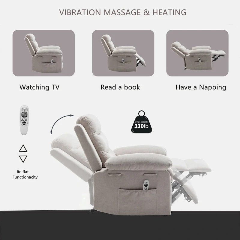 Electric recliner with seat heating and adjustable massage function