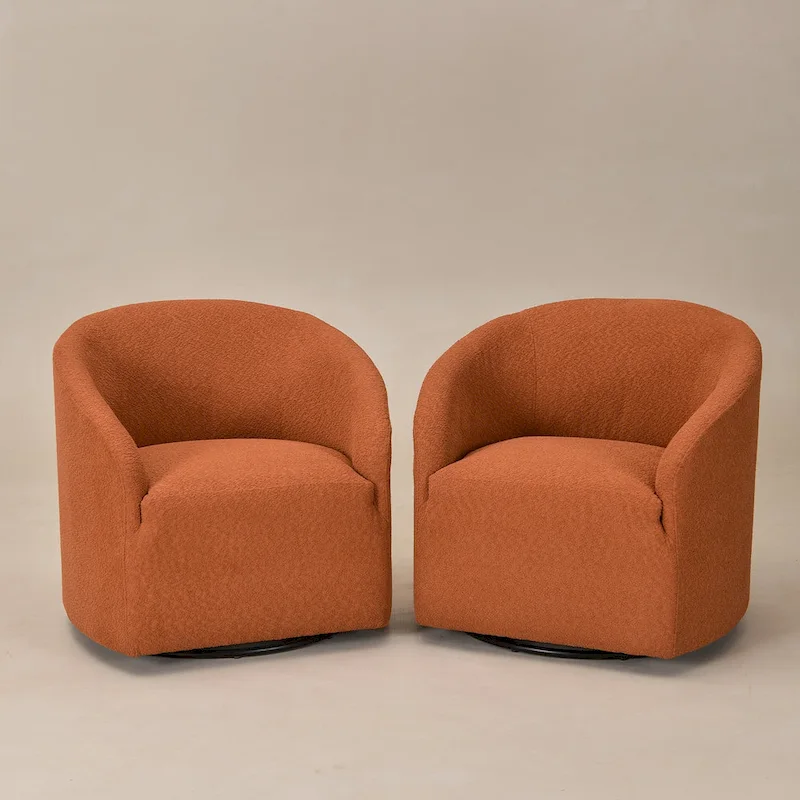 32W Boucle Upholstered Swivel Barrel Armchair (Set of 2)